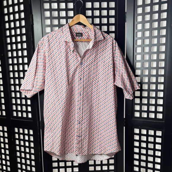 Neiman Marcus Other - ❤️ Neiman Marcus Red Blue Bike Print Button Down Short Sleeve Shirt Men’s XXL ❤️